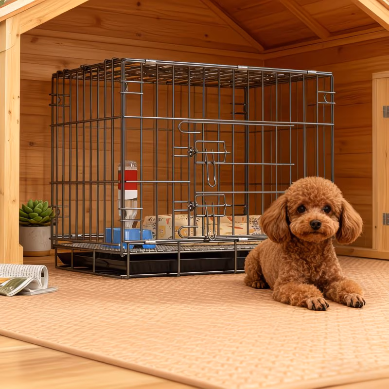 Heavy-Duty Foldable Metal Pet Crate with Double Doors