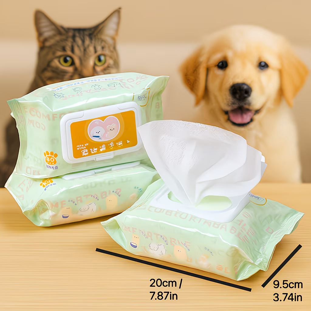 80 Sheets/1 Pack Pet Wipes - Specialized Cleaning Wipes for Dogs and Cats. Safe and Gentle for Eyes, Ears, Mouth, Paws, Fur, and Private Areas. Portable Dispenser for Daily Pet Care. Quick Cleaning. Ideal for Wiping Paws After Walks and Cleaning Ear