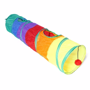 Interactive Tunnel Cat Toy with Straight Through Tunnel & Cat Crossing Aisle - Fabric Hideout for Cats, Kittens - Encourages Hunting Behavior, Hide & Pounce Game - Cat Tunnel for Playhouse Accessory