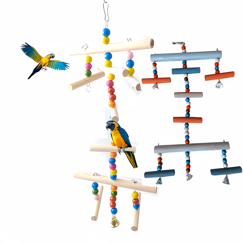 Wooden Bird Playground Perch – Hanging Climbing Gym for Parrots & Small Birds - Image 2