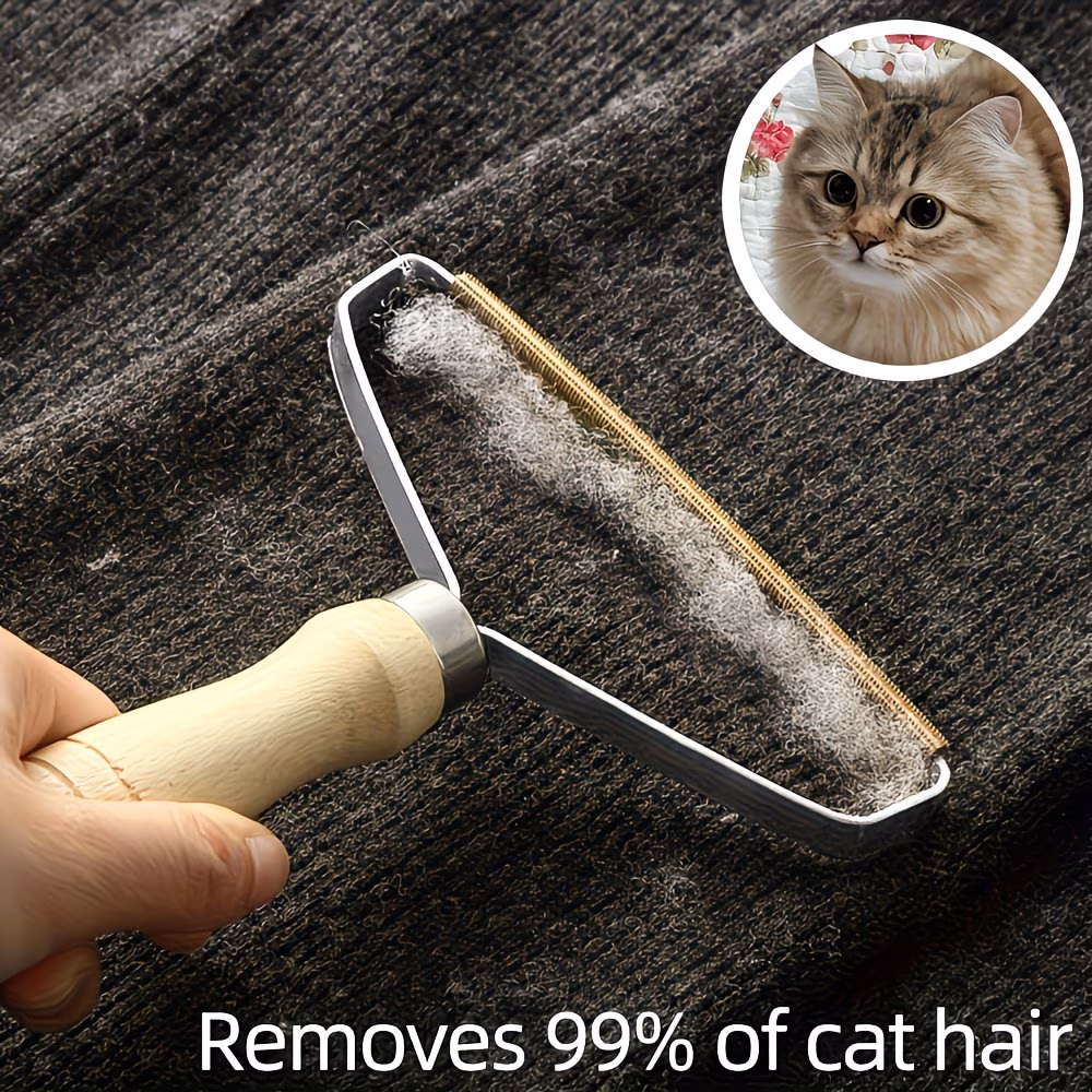 Reusable Pet Hair Remover Roller with Wooden Handle for Cats & Dogs - Image 2