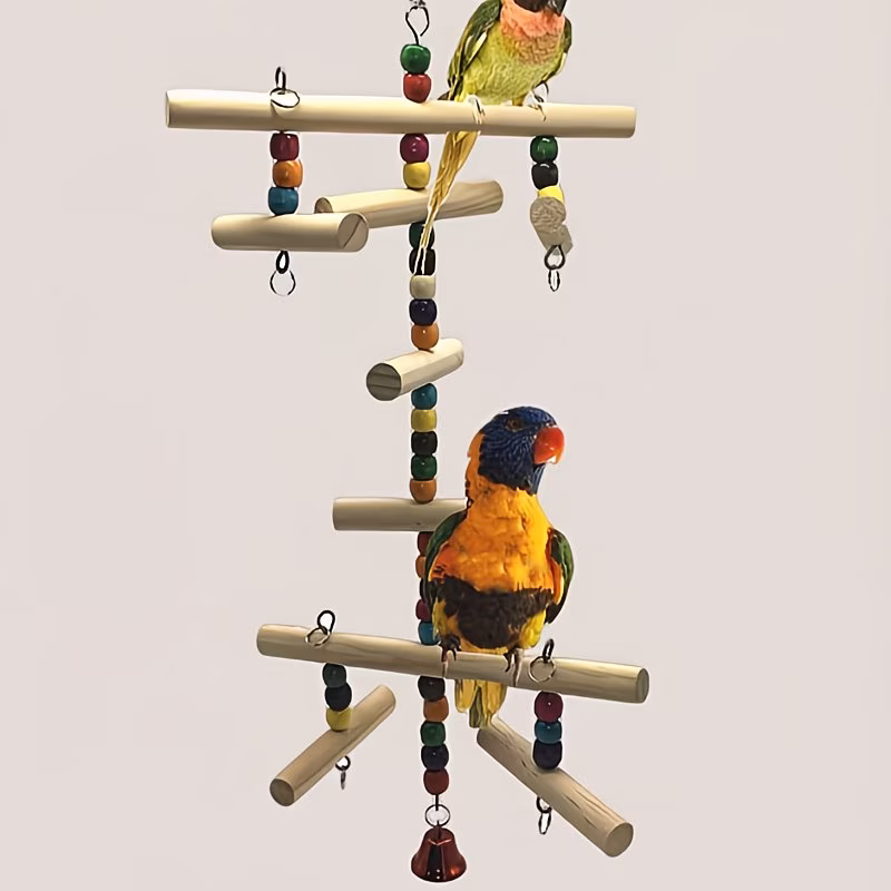 Wooden Bird Playground Perch – Hanging Climbing Gym for Parrots & Small Birds