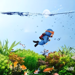 Diver Aquarium Ornament – Floating Fish Tank Decoration