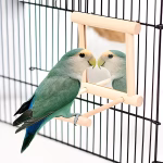 Wooden Bird Mirror Perch – Interactive Cage Toy for Parrots & Small Birds