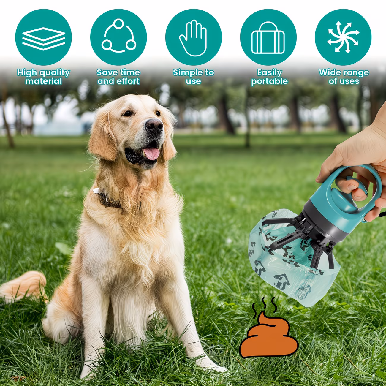 Portable Dog Pooper Scooper with Waste Bag Dispenser – One-Hand Pet Waste Picker