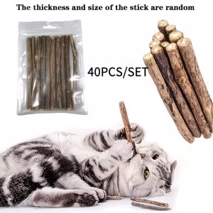 40PCS Natural Cat Chew Sticks – Silvervine & Catnip Chew Toys for Teeth Cleaning, Dental Care & Stress Relief