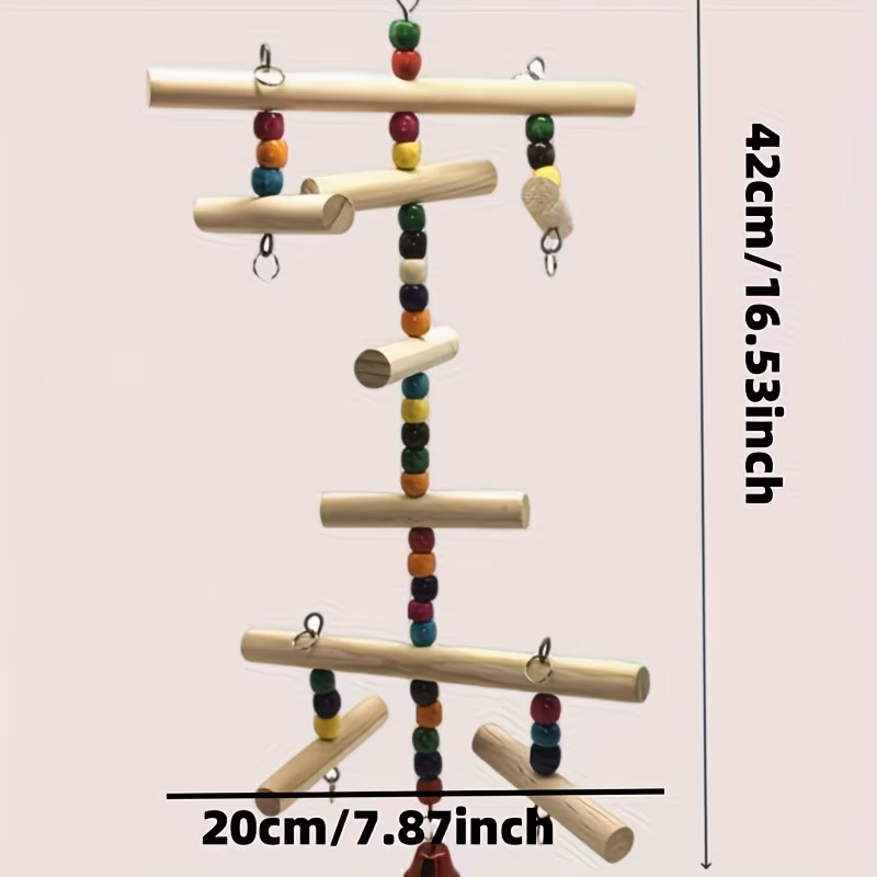 Wooden Bird Playground Perch – Hanging Climbing Gym for Parrots & Small Birds - Image 3