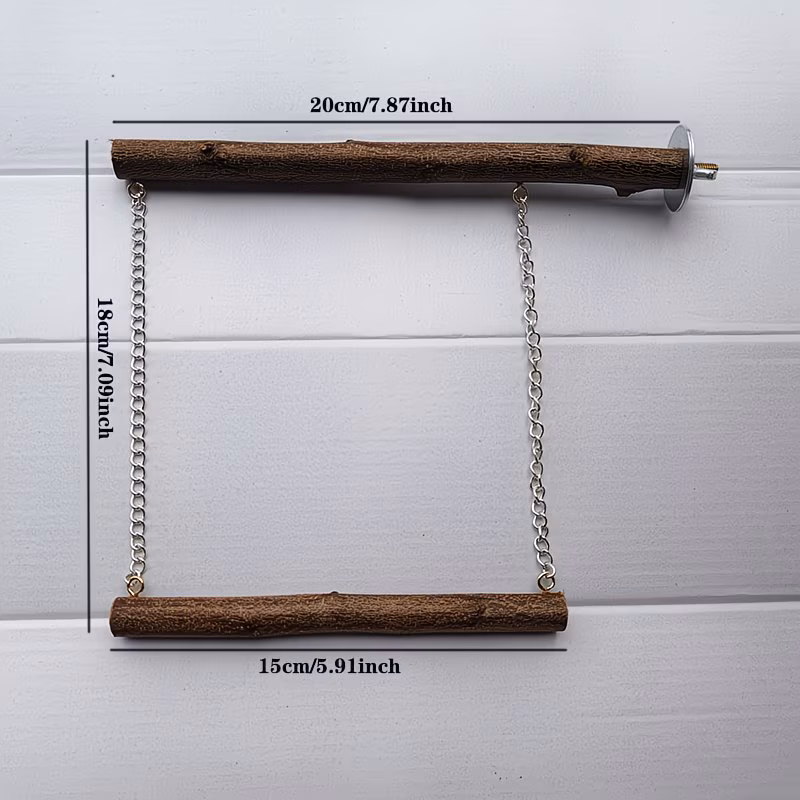 Natural Wood Bird Swing Perch – Hanging Cage Perch for Parrots & Small Birds - Image 2